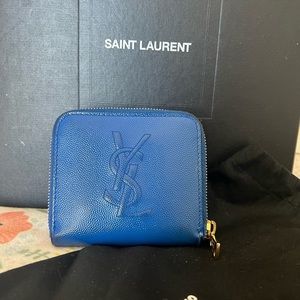RARE YSL Paris Majorelle Royal Cerulean Cobalt Blue Compact Zip Wallet Purse